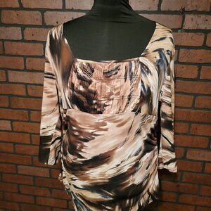 Sere Nada 3/4 sleeve top - brown, tan, cream, black.